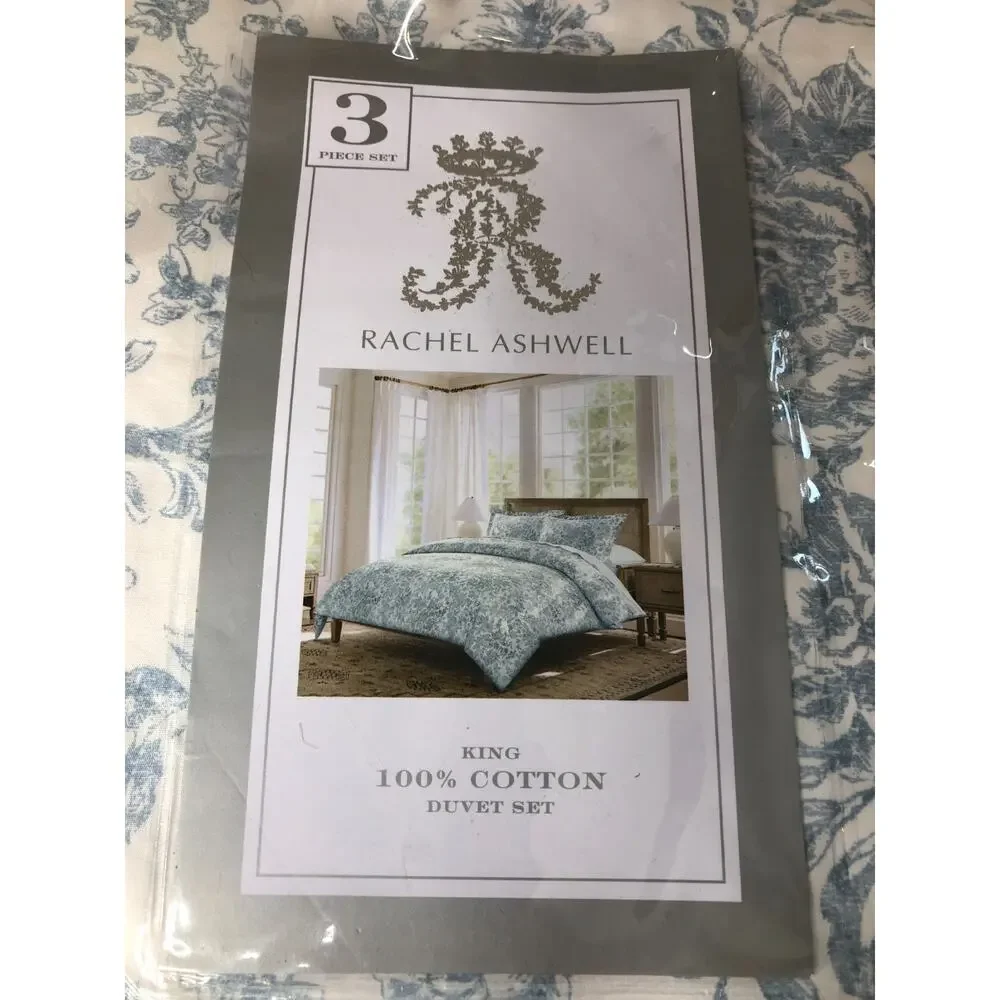 Simply Shabby Chic Rachel Ashwell Bohemian White Blue KING Duvet Cover Set-NIP